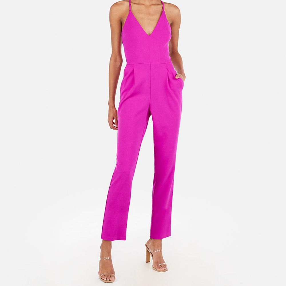 EUC Express Neon Fuschia Cross Back Cami Jumpsuit